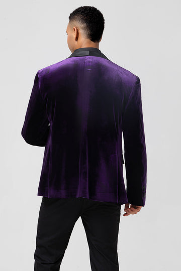 Blazer de fiesta para hombre con solapa de chal morado oscuro con un botón